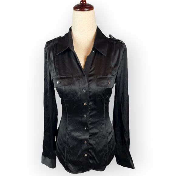 Women's Long Sleeve Black Silk Blouse Size 4 - Picture 1 of 8